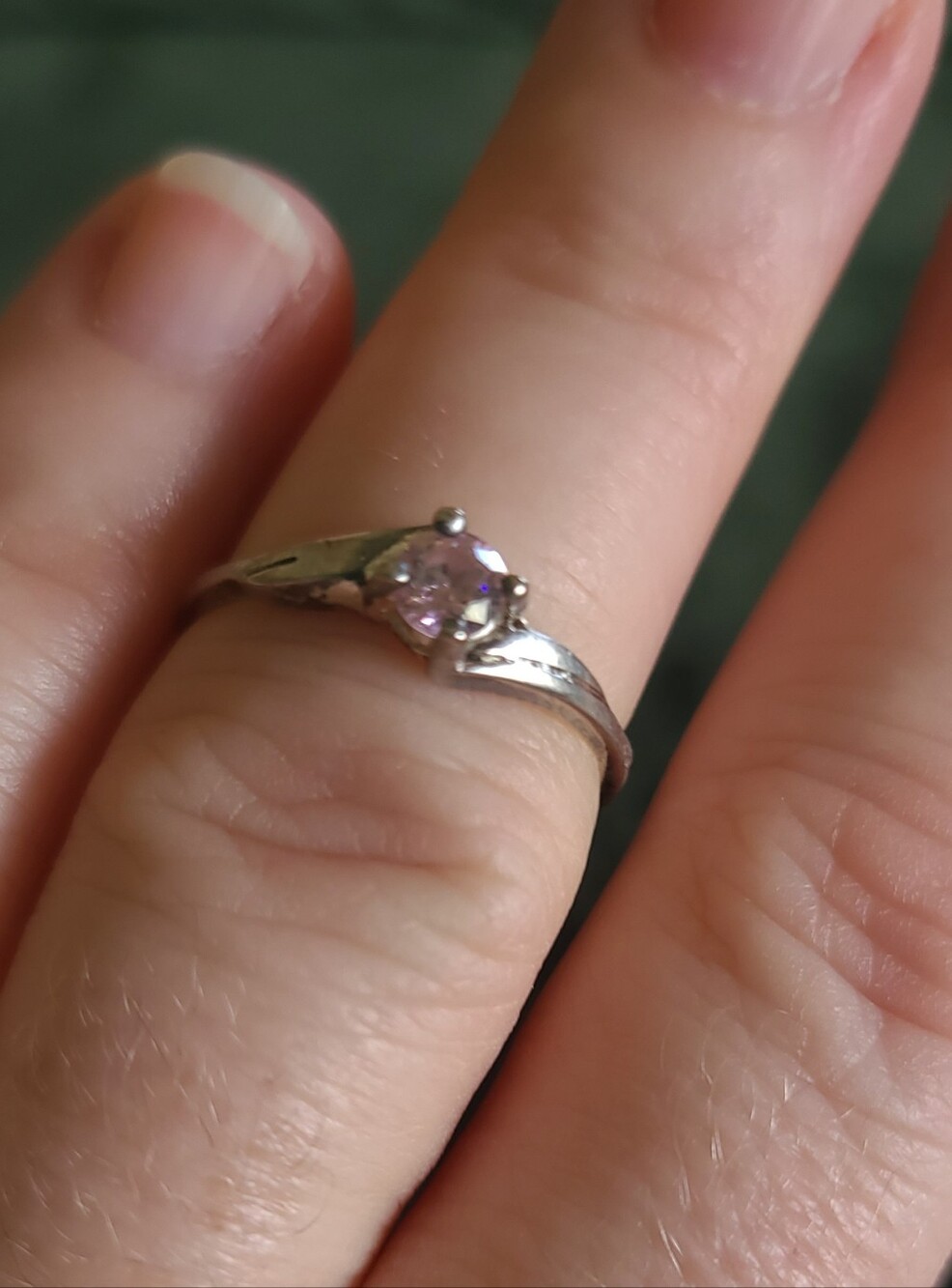 Vintage Sterling Silver Pink CZ Solitaire Ring with Classic Prong Setting